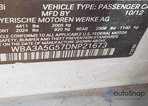 2013 BMW 328I z USA, uszkodzony, nr VIN WBA3A5G57DNP21673